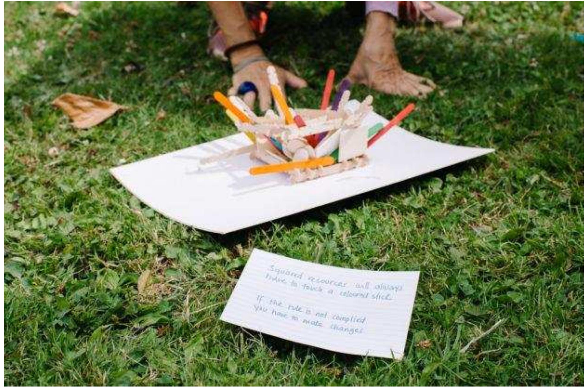 Strategies for nest building — a simulation of ecological resilience. Photo © Luka Radek 2017.  As individuals changed their nest affiliation, bringing with them their own rules, diversity (or conflict) entered the system. If there is not enough diversity, the nest will collapse. There were three levels of variability in this system: variability of resources, of individual behaviours-strategies, and of group  strategies. The levels of variability provided the basis for complex interactions to occur at each level,  leading to the emergence of nest-structures possessing different properties and demonstrating varied responses to the disturbance event. 