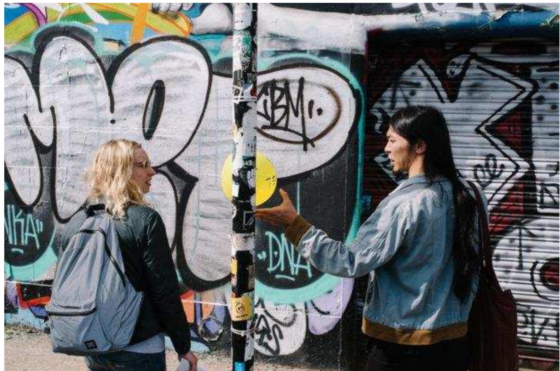 Artist property take-over in Migrations of Cool street game. Photo © Luka Radek  As groups dispersed to inhabit spaces, the physically situated street game was also played out online via social media, with the game host adopting the role of chief consultant, responding to individual purchase requests and giving instructions via a twitter feed @hobotheatre. The live feed allowed players to follow the activity of other teams and tracked the narrative of play in real time. 