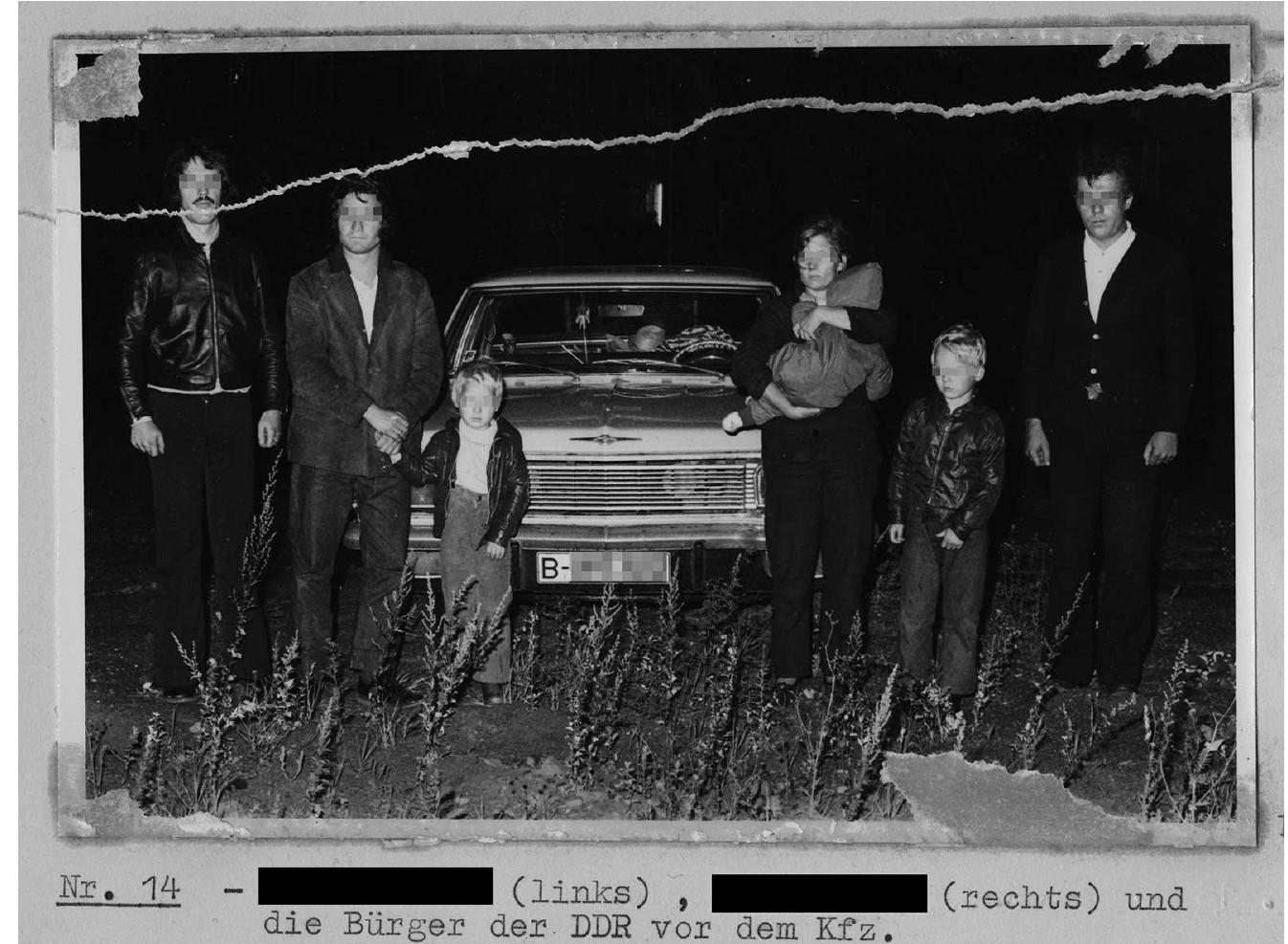 Fig. 7: Anonymous: Untitled [East German Family and Their Helpers After a Failed Escape Attempt on September 21, 1973]. Stasi Records Agency, Berlin, BStU HA IX Fo 2180 BI. 0004 
