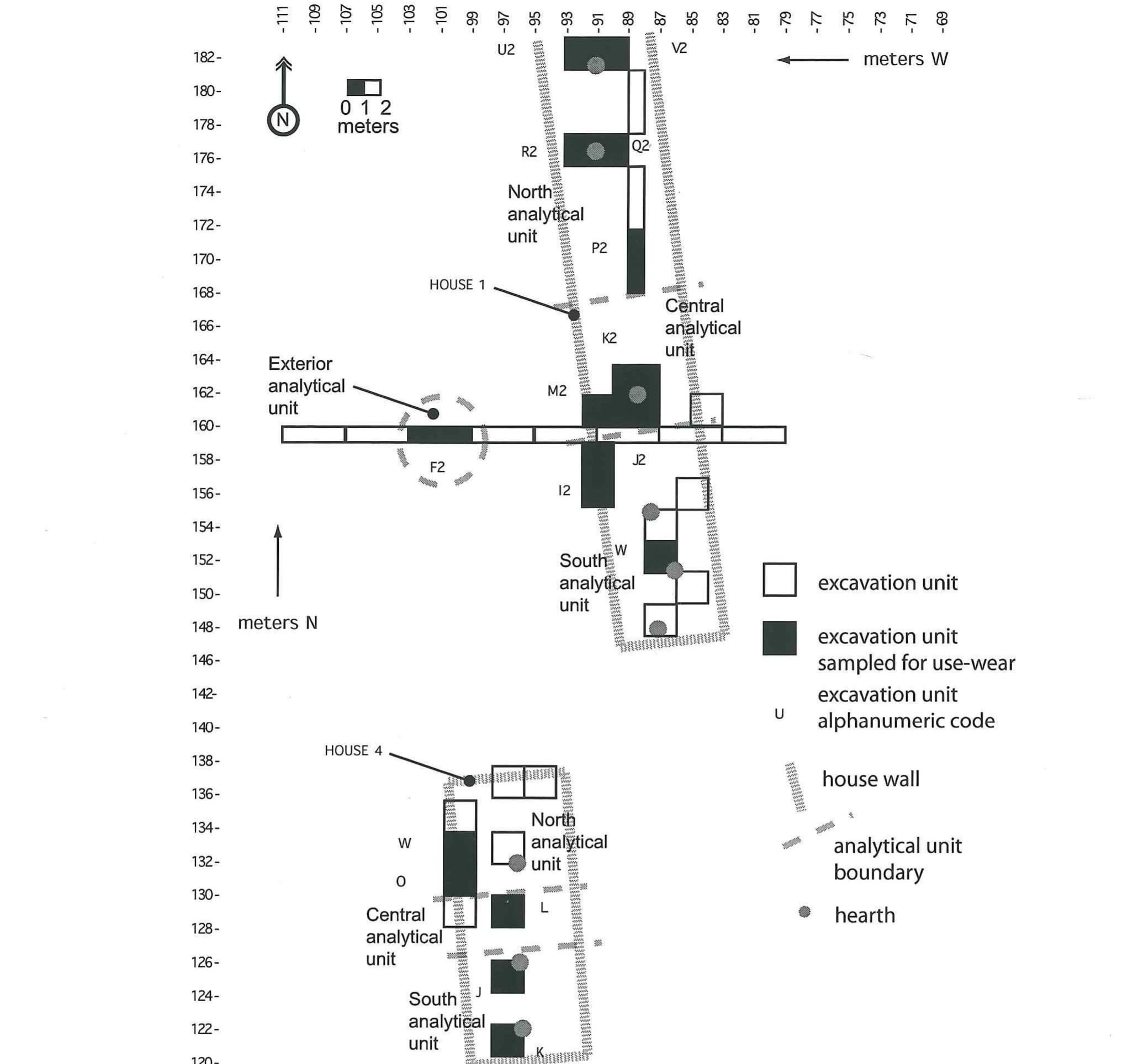 Figure 6. Cathlapotle Site Excavations and Units Sampled for Usewear. 