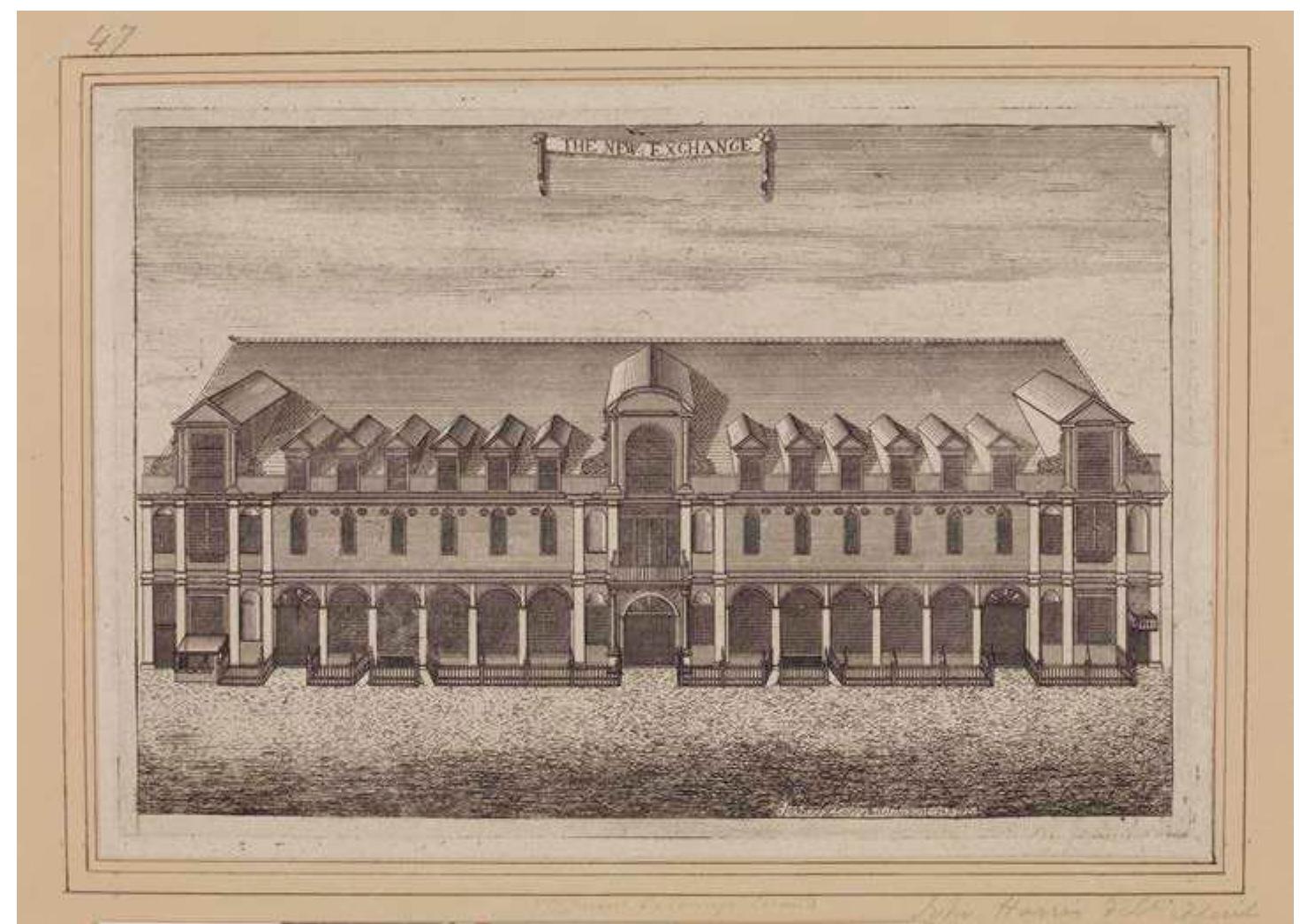 Figure 1. John Harris, The New Exchange. Etching and engraving on paper. Trustees of the Britis! Museum, 1880, 1113.2836. 