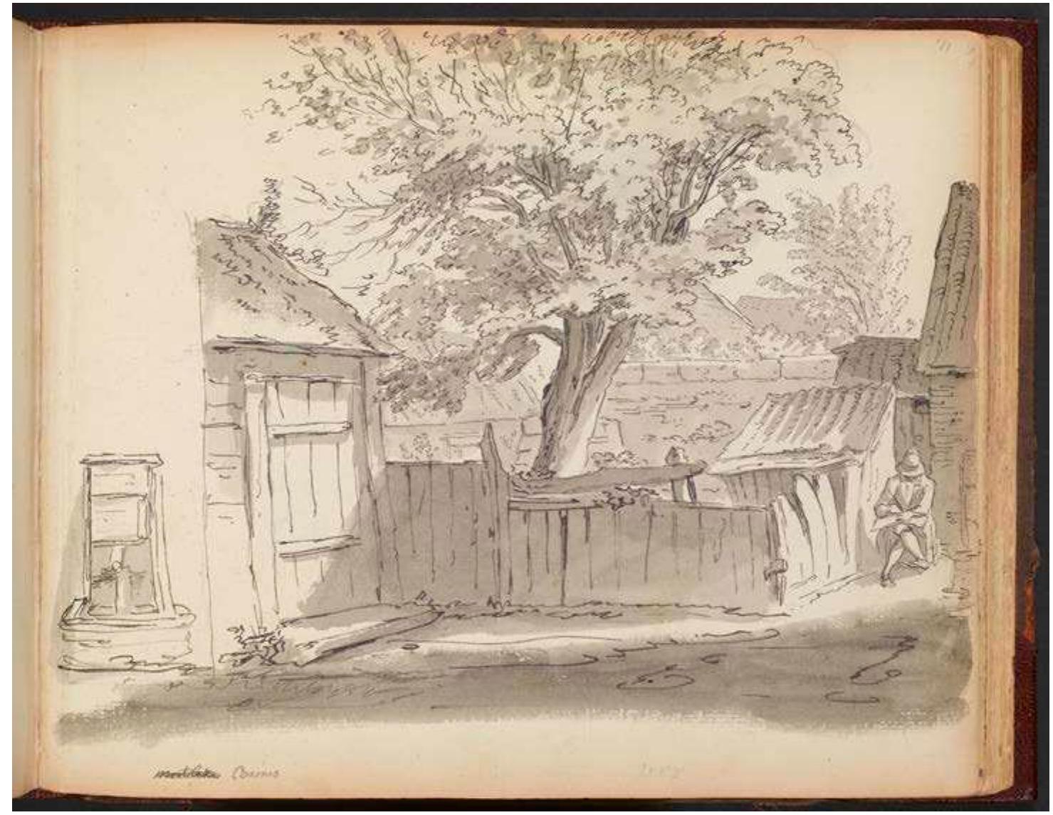 Figure 2. Samuel Hieronymous Grimm, Man Sketching at Barnes, 1760s/70s. Drawing on paper. Trustees of the British Museum, 1919, 0712.1-97. 