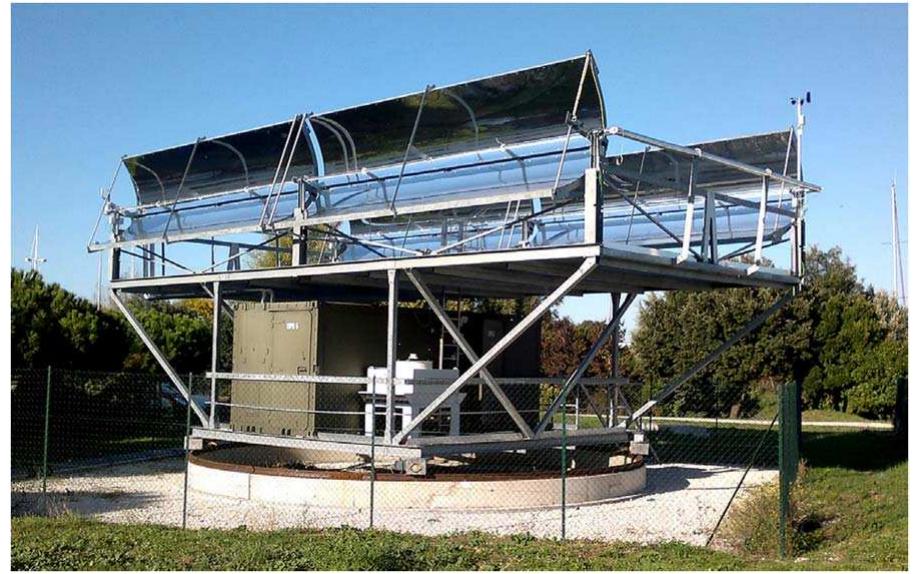 Fig. 30. Exterior view of the prototype, solar parabolic trough — Two axis tracking [8]. 