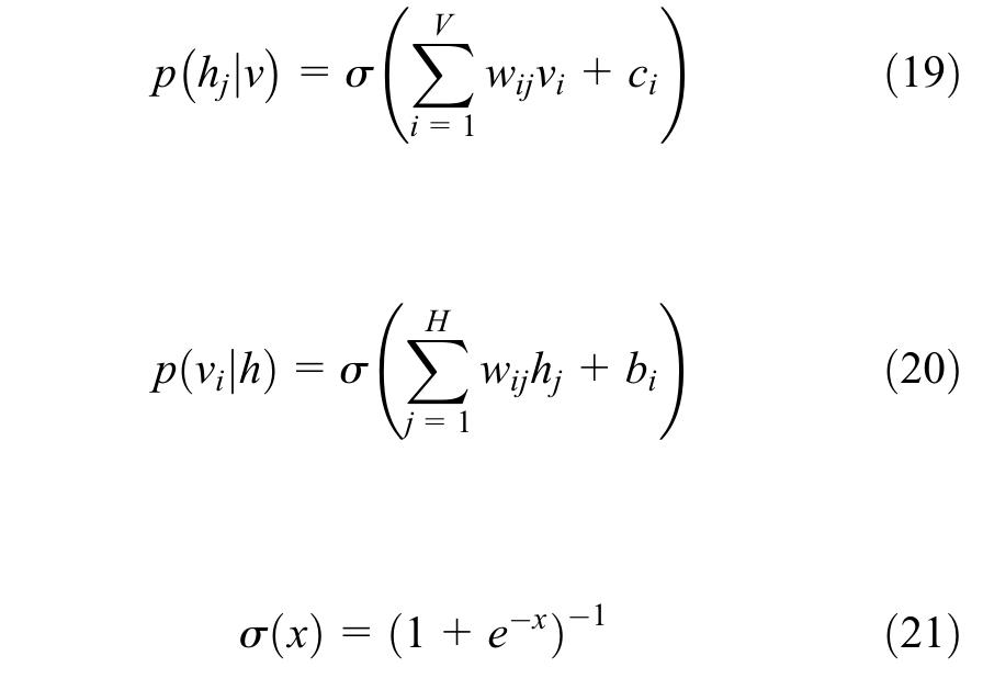 DBN training is carried out in two steps. In the first step, a pre-training phase is applied to initialize the RBM weights. Once the pre-training is finished, a back propagation stage is applied to fine tune the DBN.2? 7°73!  Since the connections are only valid between the visible and the hidden layers, the conditional probabilities p(v|/) and p(h|v) are factorial and are expressed as follows: 