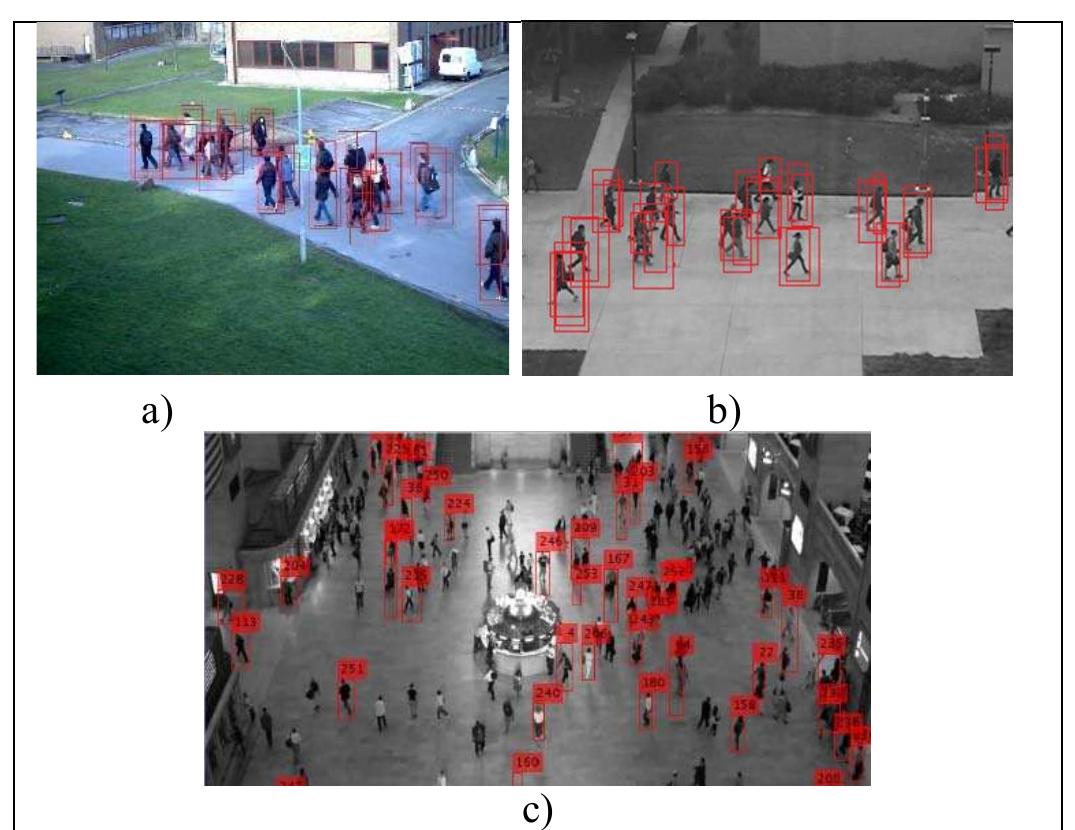 Fig 3. Sample frames from the datasets. a) PETS2009, b)UCSD, c) Grand Central. 
