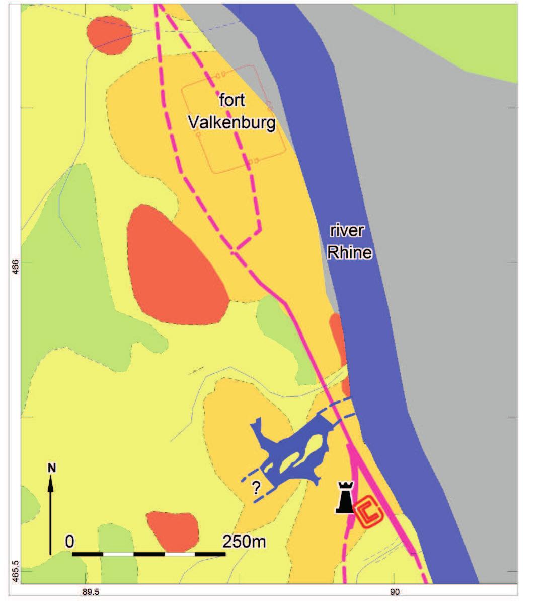 Tae Fe gO one  The towers were not erected on the highest parts of the natural levee, but close to the river, »verlooking a large stretch of river. The tower north of the fort De Meern was built ahead of a sharp ‘iver bend, while the two towers downstream of the fort were located on the southern levee and it the lower end of subsequent meander bends (Fig. 2.9a). Evidence for the presence of a raised ylatform was lacking (Langeveld and Luksen-IJtsma, 2010). Furthermore, the youngest phase of he easternmost site along the Heldam river was erected c. 30 meters to the west of its precursor Fig. 2.9b-c; Langeveld and Luksen-IJtsma, 2010). In the meantime, the river bend had shifted its yosition over a comparable distance and in a similar direction. By the end of the 1st century AD this  -omplex was partly destroyed due to ongoing river migration and no trace of a new tower complex vas discovered (Fig. 2.9c).   river bend, while the two towers downstream of the fort were located on the southern levee and 