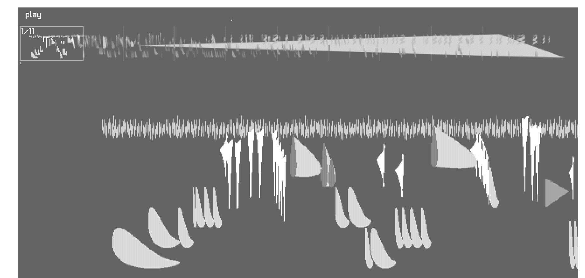 Figure 1.1: Graphical representation of Bernard Parmigiani's De natura sonorum: Ondes croisées created using the Acousmographe (INA-GRM 2000: Entendre). 