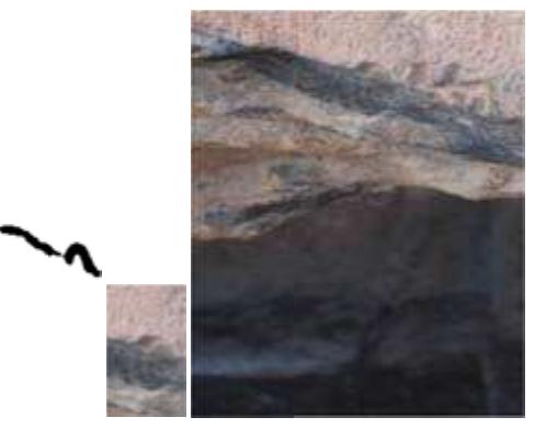 Fig. 5, 6 and 7: a minute fragment of the letter preceding the lacuna (fig. 5: Kalinka Edition; figs. 6 and 7: photos by M. Vernet)  Regarding the three changes proposed by Lipinski, as well as the readings carried out by Kalinka and Donner-RGllig, for the moment, I would like to make the following observations:  a) the r from “hr proposed by Lipinski is possible, but not one hundred per cent reliable, since it could be equally interpreted as d (which is the reading offered by Kalinka and Donner-Rdllig). Moreover, this observation is verified by the fact that a) this sign is very similar to the letter d seen in the words *stwdnh and ’bd from the same inscription, which are certain, yet, at the same time, b) this sign is very similar to the r that appears in the words *rtym, br and ’rzpy, which also offer a  certain reading. Consequently, it should be concluded, for the moment, that both words, *hd and ‘hr, are equally possible.  I i:\,.nnmnv  ¢refe |... TOC 379 ..®.... 4.2 2. ...% ....g~.2 ©... 2. 2.20 2... gp 2 2 Dia... 214.22 2.2... 4.2. 2.2.2.2. O.3414 ....%*... yt. A  Kalinka, as I have mentioned, interpreted this sign as a d (in md/ynt’ ‘city’) of uncertain reading (with a dot on the top). Donner-R6llig preferred not to reconstruct it, although he comments on the possibility of reconstructing an n. Lipinski considered including this sign, which he interprets as *, as forming part of the reconstructed part of the inscription. In my opinion, it could certainly be interpreted as a d, as Kalinka did, as an n, as proposed by Donner-Rollig, or as a “as did Lipinski, but also as w, r and b, because all these signs share the characteristic of having a vertical stroke on the right side of the letter, and this vertical stroke is always immediately next to 