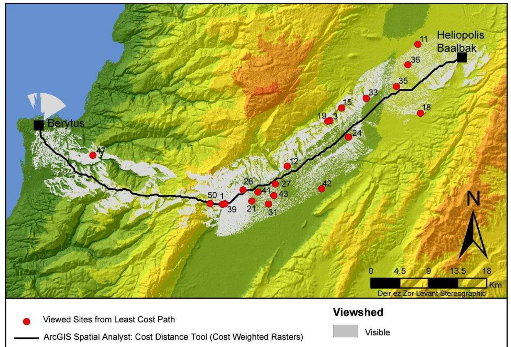 Figure 9. Map showing the visible sites from least cost path. 