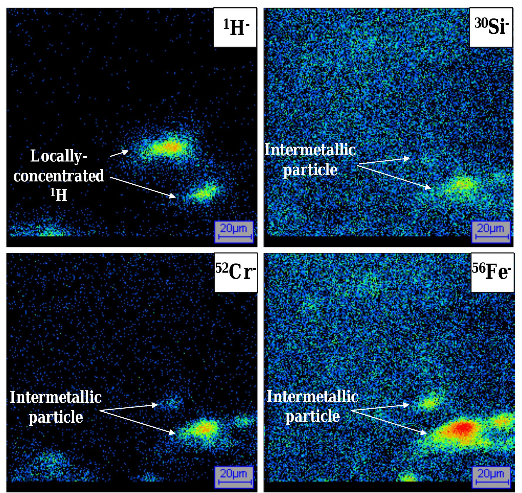 |. ocally-concentrated hydrogen is detected at the intermetallic particles. 