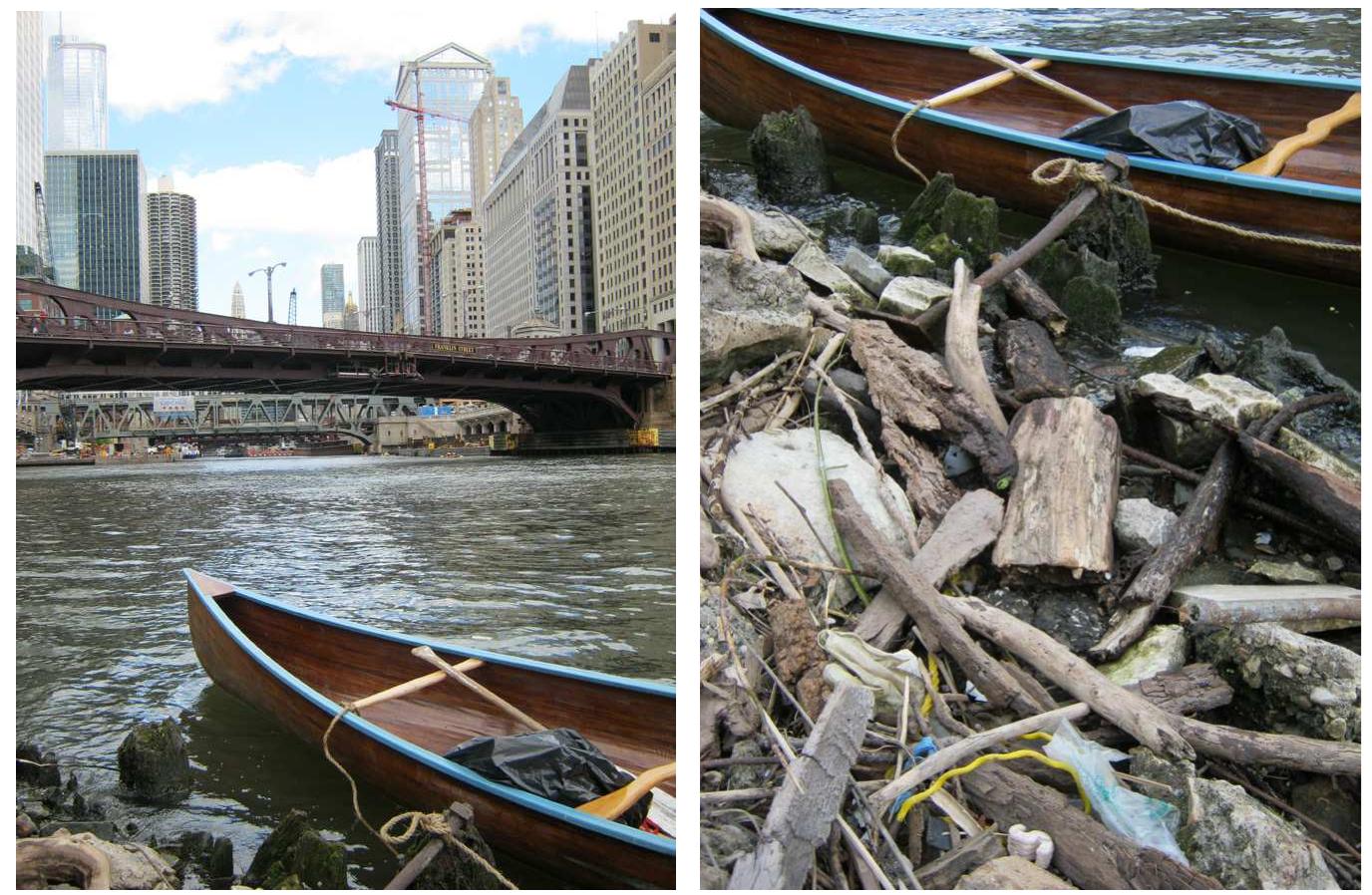 FIGURE 12.3. Wolf Point: (a) view up the Main Stem (b) beached materials. Photographs by Jeffrey Benjamin. 