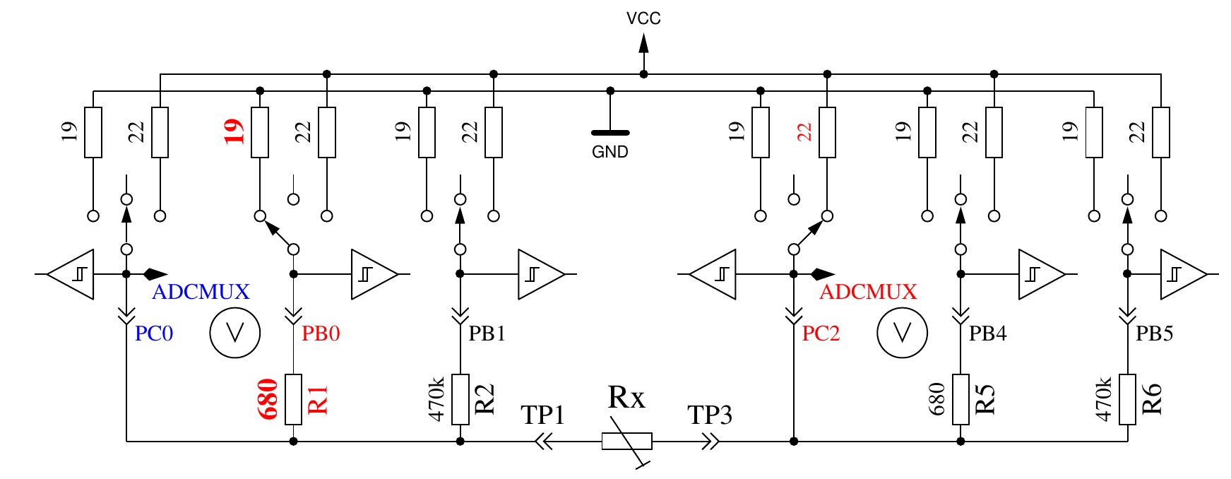 On the left side test pin 1 is shown and on the right side
