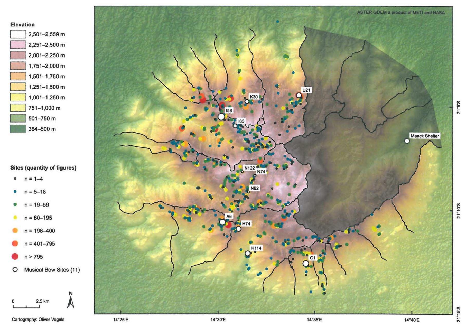 Daureb Map Map of the daureb rock art and musical bow sites. lines mark