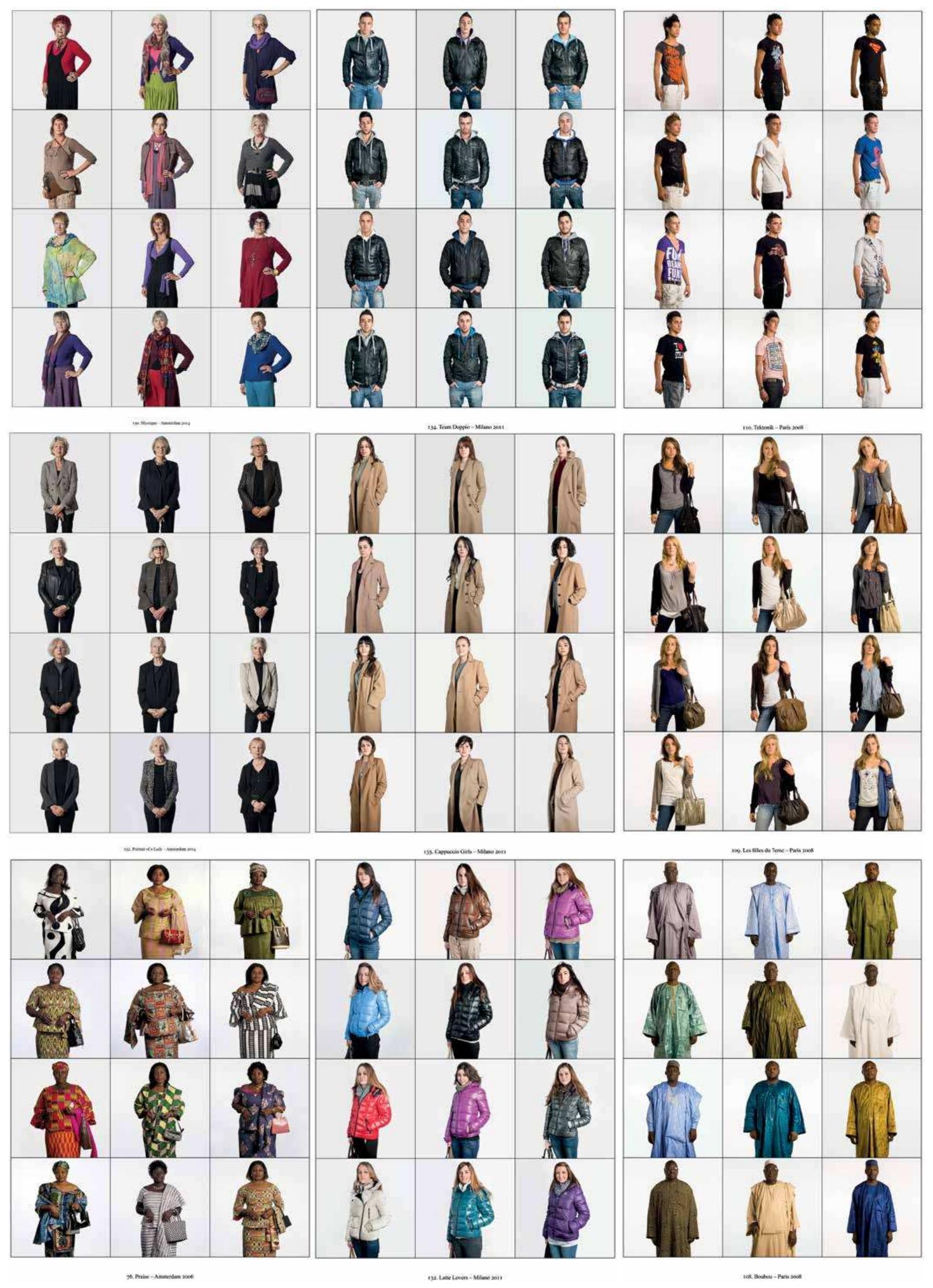 Figure 8. Photos from the art project ‘exactitudes’ showing people that share the same style of clothes and have overall the same ‘habitus’ (figures: A. Versluis, E. Uytenbroeck). 