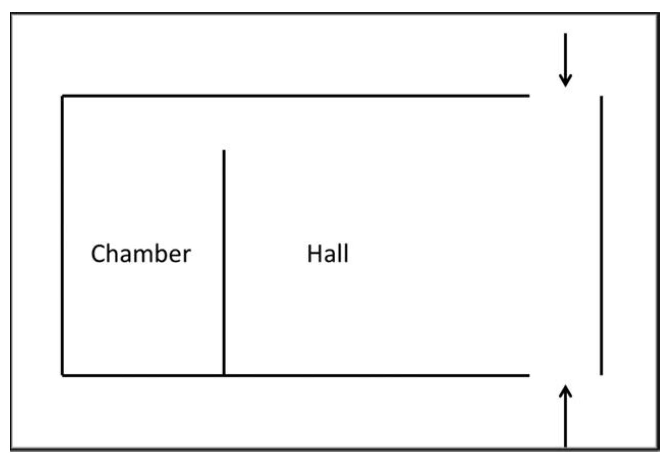 n other words, status differences did not alter the form of the house: people of all classes had houses built on the same basic design.** Like the carpenter’ house in the Millers Tale, the miller’s house in the Reeve’ Tale is therefore a wo-part house. It is merely a smaller, and therefore lower-status version ot he two-part model (Figs. 5, 6), the point being that its size and configura- tion belie the social pretensions of Symkyn the Miller and his wife, who walk about in public on Sundays wearing matching colors, and who insist that she be addressed as “dame” (I 3956).  Tha hall nf Gumblarn’e Aaiice ie where Tahn and Alawn enrniinter Gurmbiarn   47. InI 4115, where John walks back “Toward the mille, and Bayard in his hond,’ mille refers to Symkyn’s property as a whole, not to the building in which Symkyn warms himself by the fire. 