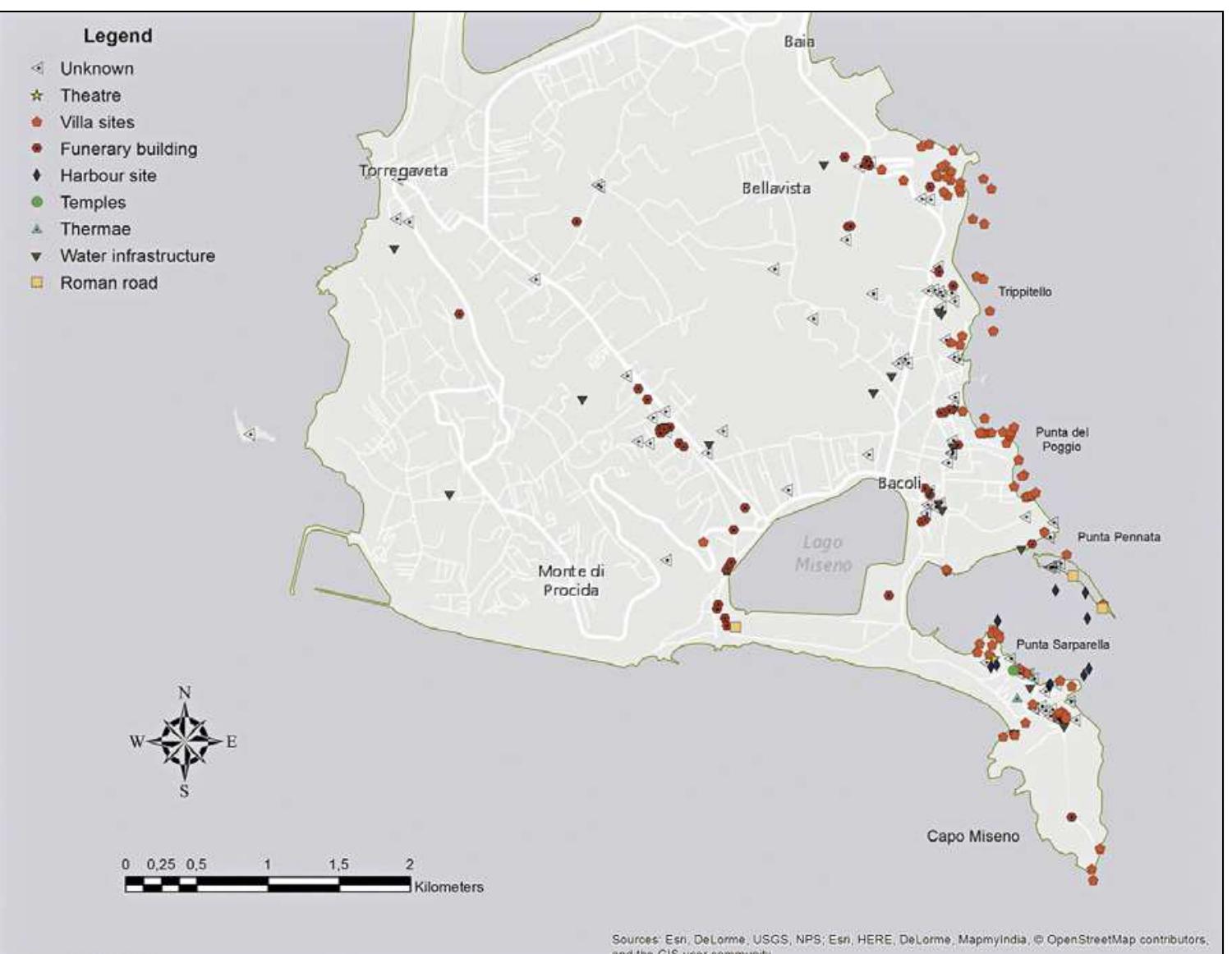 Fig. 2 - Misenum archaeological map as visualized in GIS platform. 
