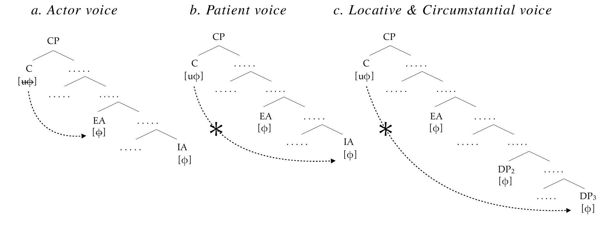 In this section, I will demonstrate that voice alternation in productive causatives, 