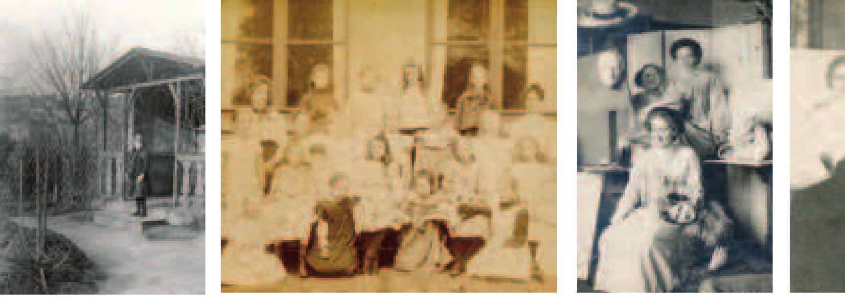 Marianne Liebe im Garten der Familie, um 1900  Marianne Liebe in the family garden, early 1900s  Liebe (sitzend, Mitte) in der Schule, ca. 1903 Liebe (seated, center) at school, c. 1903 