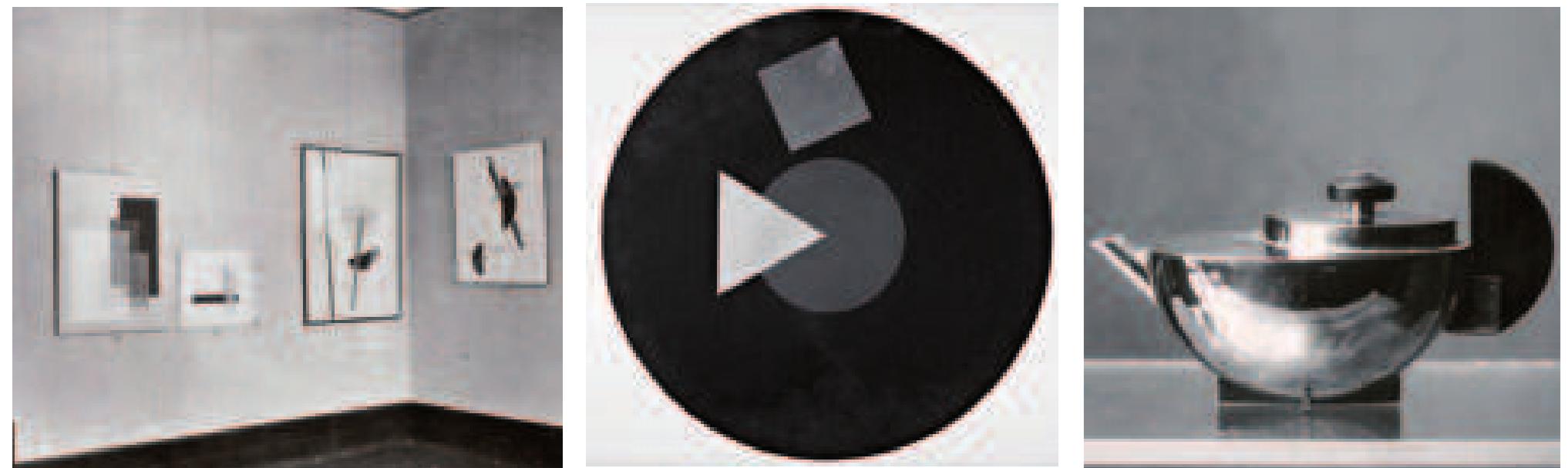 Bilder von Laszl6 Moholy-Nagy, Ausstellung Staatliches Bauhaus 1919-1923, 1923 Paintings by Laszl6 Moholy-Nagy, exhibition Staatliches Bauhaus 1919-1923, 1923  Brandt, Tee-Extraktkannchen (MT 49), 1924 Brandt, Tea Extract Pot (MT 49), 1924  Brandt, Komposition mit primaren Farben und Formen, 1924 Brandt, Composition with Primary Colors and Shapes, 1924 