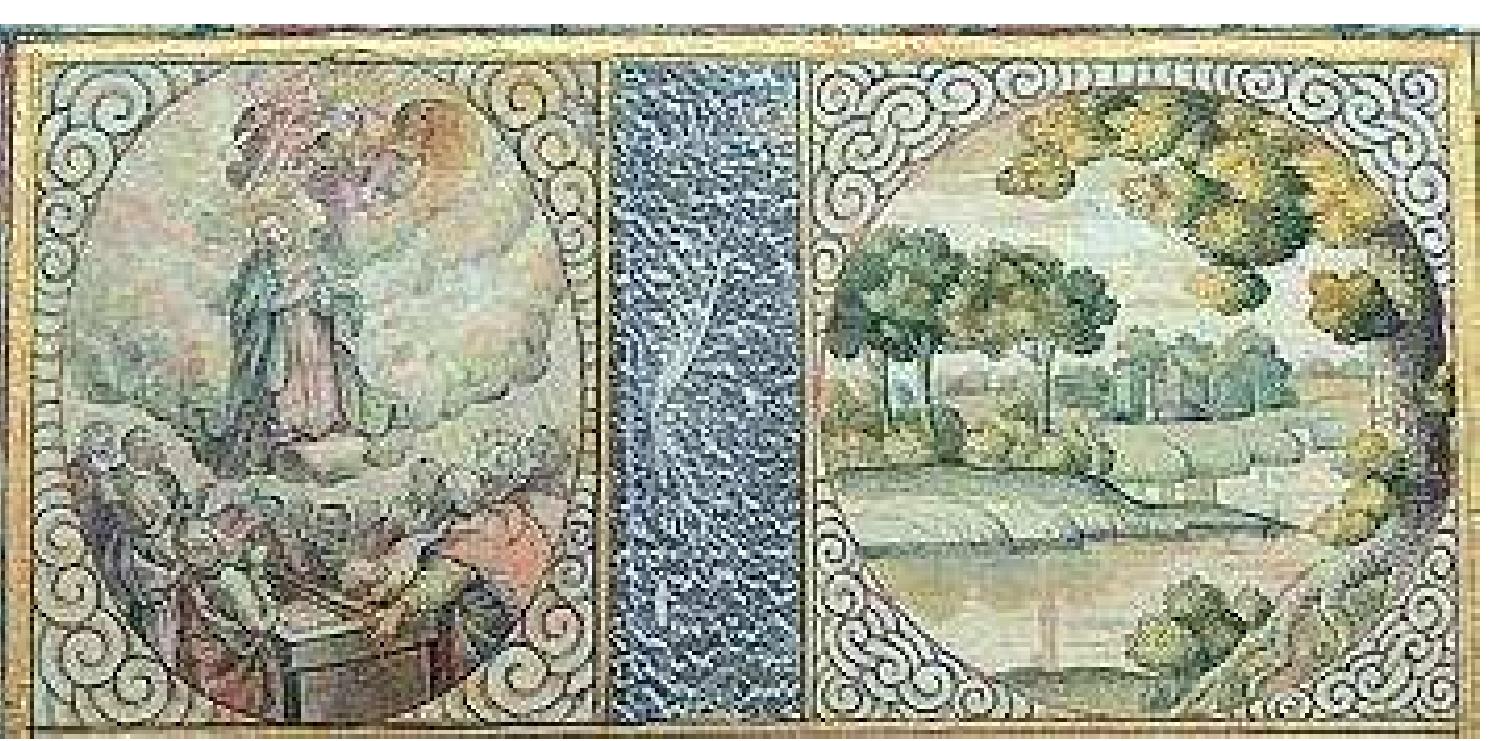 Fig. 8. ‘The Ascension of Jesus Christ’ (5 x 4.3 cm.) / ‘Landscape’ (5 x 5 cm.), tinted engravings, European (Holland), late 16th-early 17th century, TSMK, H.2135, fol.12b 