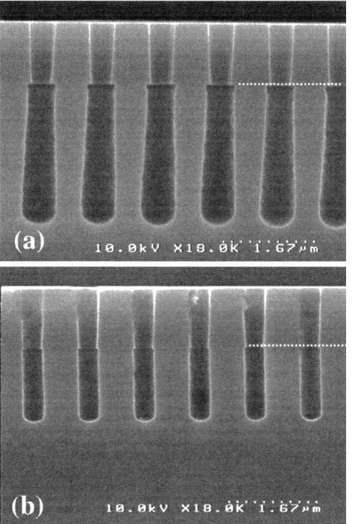 Fic. 9. sem cross sections of holes etched with a sf,-to-o,