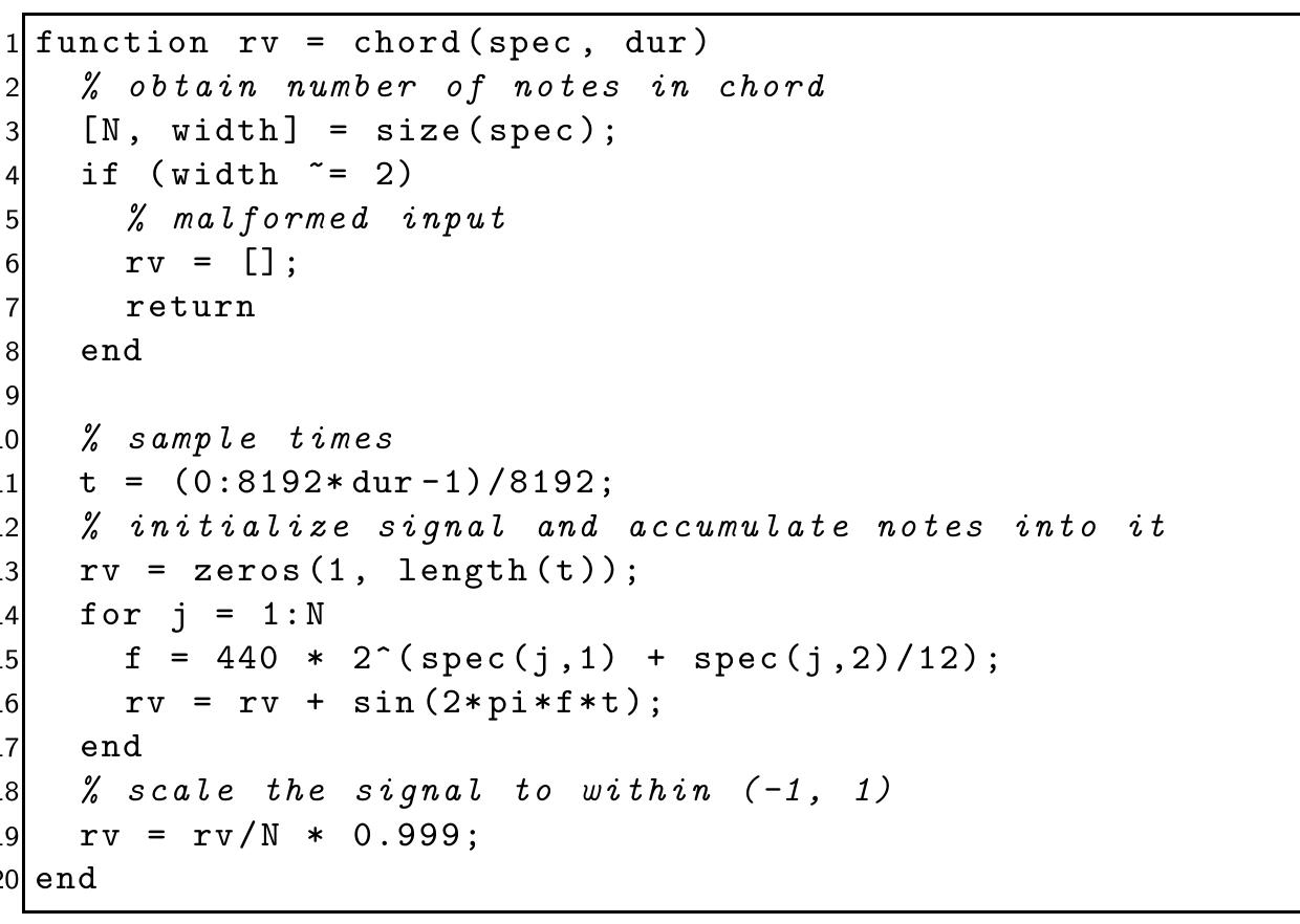 Matlab Chord Table 115 - from Programming for Engineers