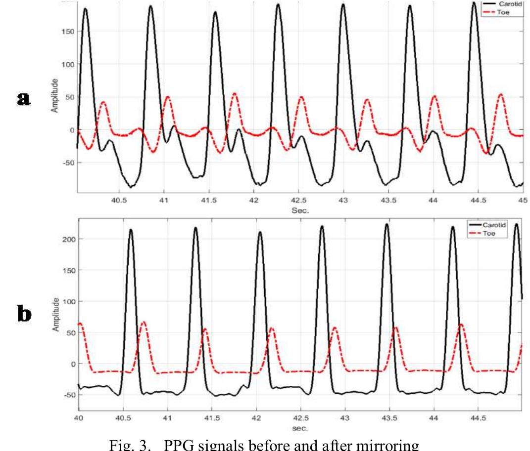 A. shows a one cycle of ppg signal. where the red dot