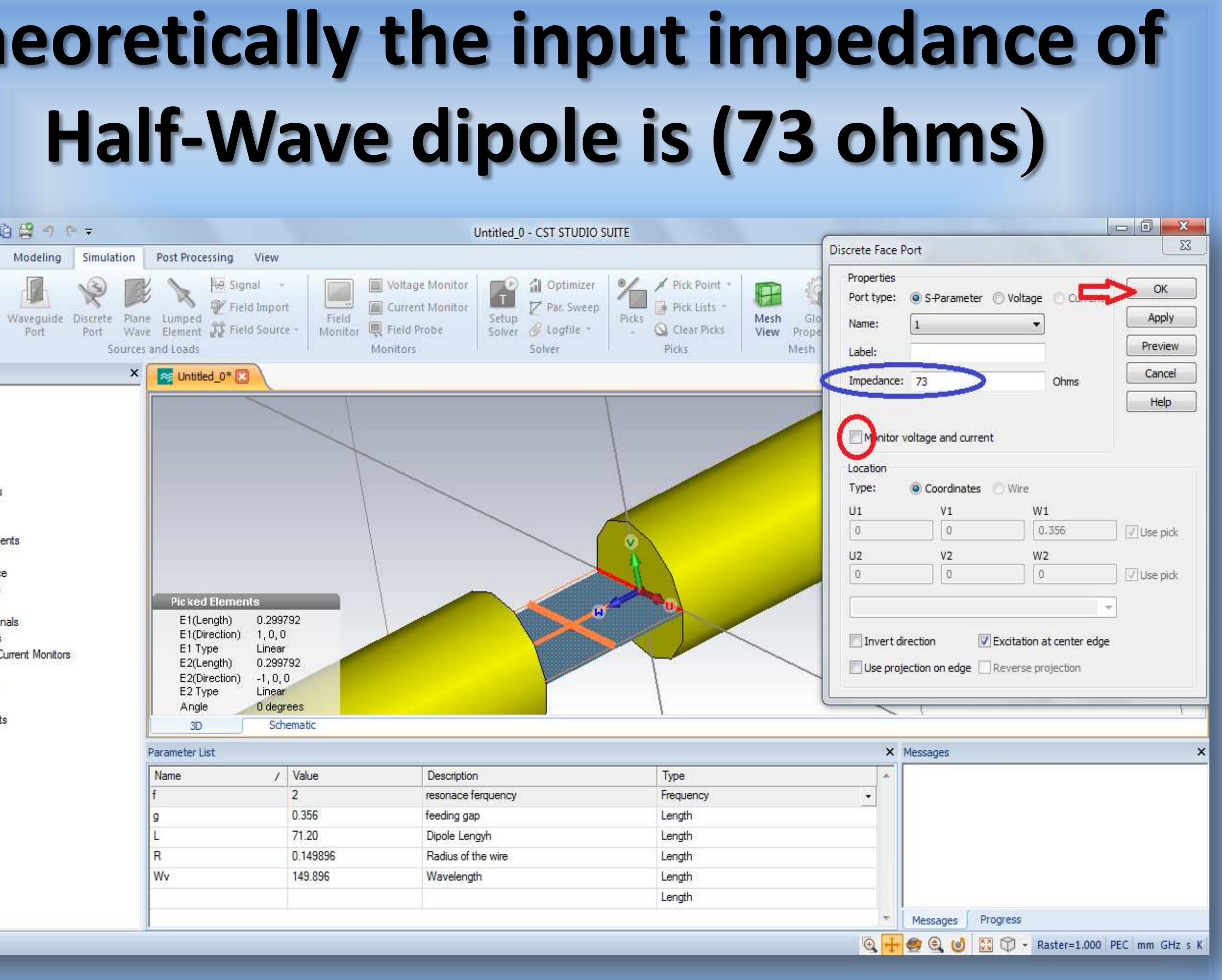 Figure 29 - Design of a Half-Wave Dipole Antenna Using CST