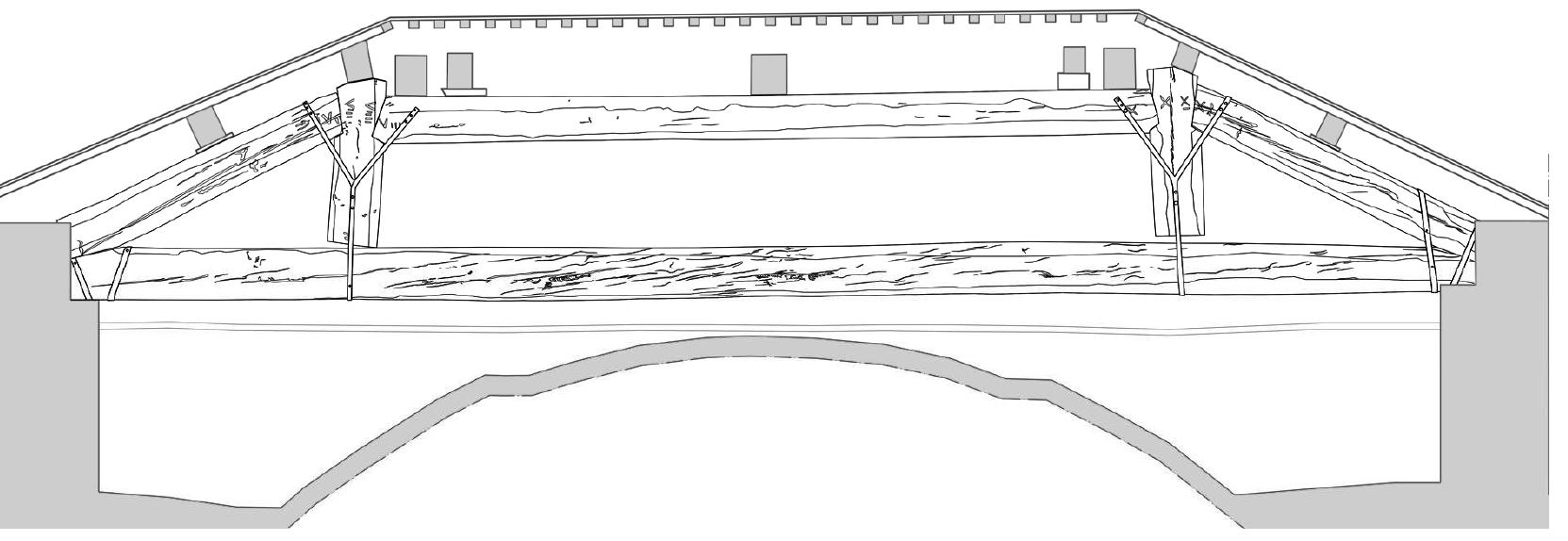 Figure 7: Southern facade of truss 6 (drawing by G. Bolognesi, M. Borreca, A. Chiesa, G. Ferri). 