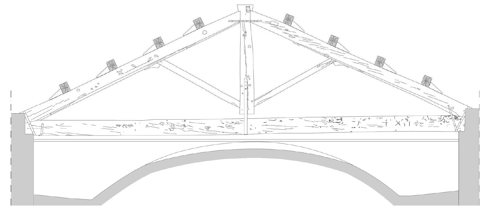 Figure 11: Southern facade of truss 3 (drawing by L. Cavanna, C. Garlaschelli, E. Liberale, G. Vergine). 