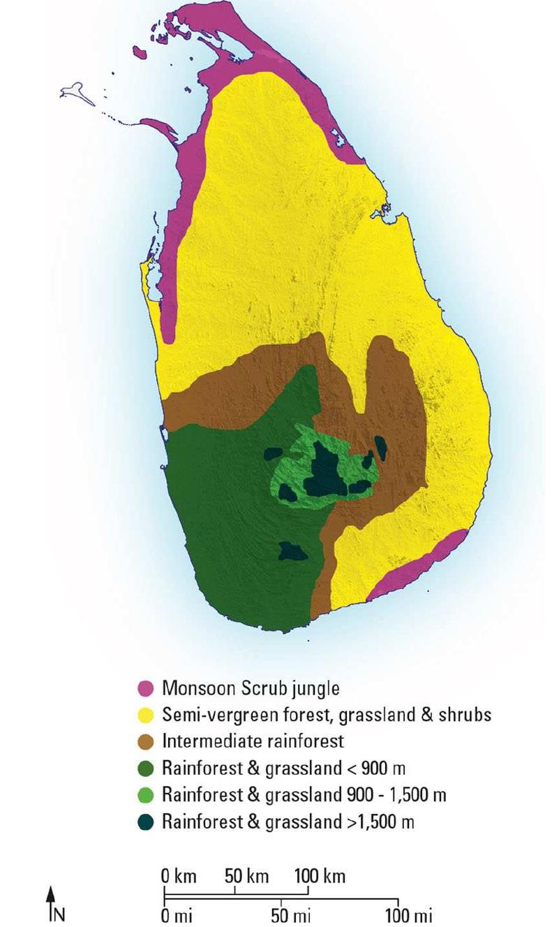 Map showing the vegetation zones of sri lanka after erdelen