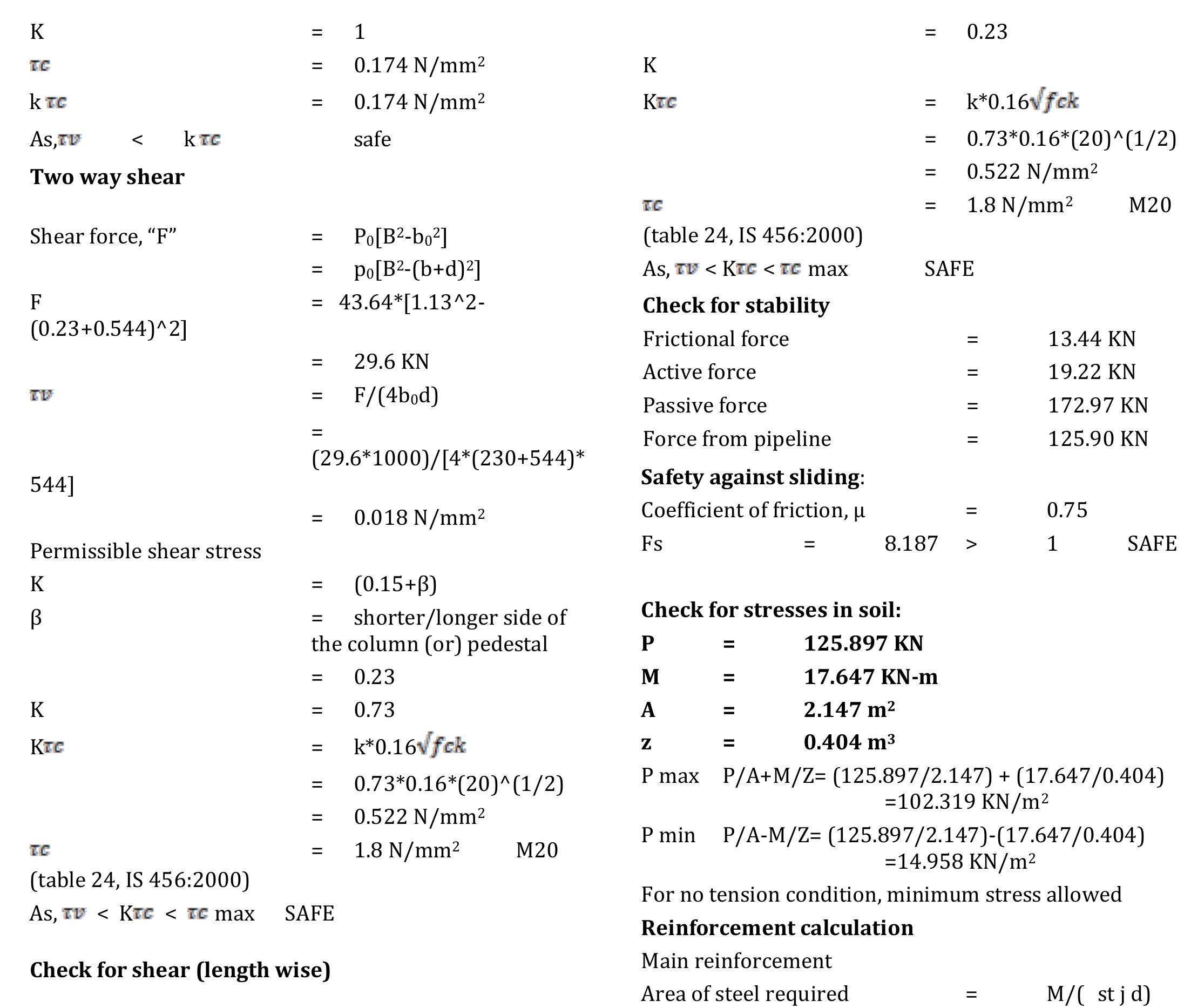 Table 1 - DESIGN OF THE SUPPORT STRUCTURE FOR THE PIPE LINE