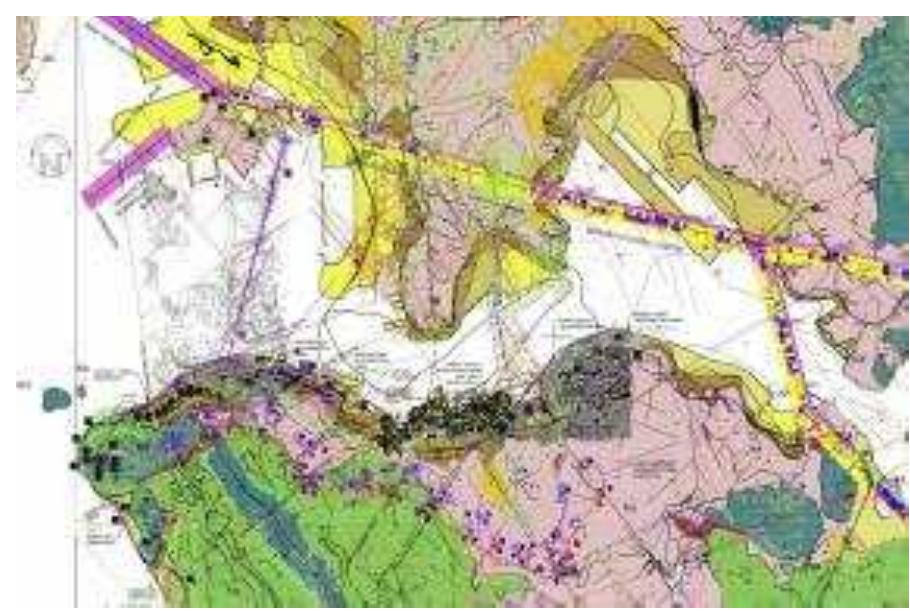 Shows part of a geological model including simplified logs