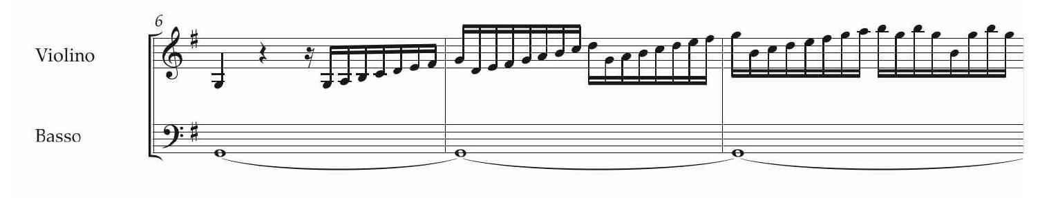 ESEMPIO 23. Vivaldi, Sonata RV 820, III mov., batt. 6-8.  EsemPio 24. Concerto per violino Mus. 2-O-1,45, III mov., cadenza, batt. 5-7. 