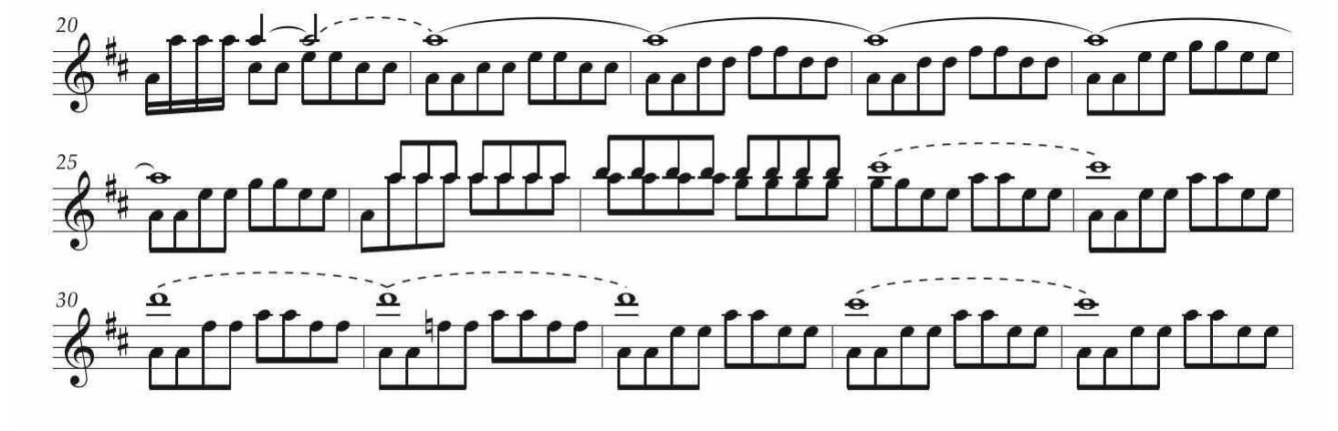 EsEMPIO 41. Vivaldi, Concerto RV 208 (I-CF), I mov., batt. 20-34. 