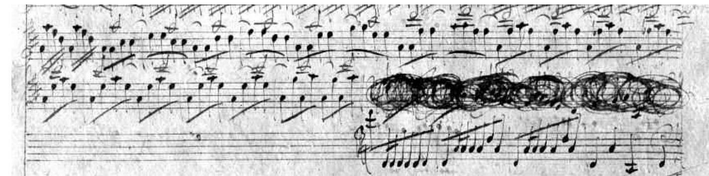 FicurA 3. Vivaldi, Concerto per violino RV 562, III mov., conclusione della cadenza.  Ma non solo. Come é stato fatto notare precedentemente (nell’Esempio 17), i materiale melodico delle ultime quattro misure del Concerto per violino anonimc Mus. 2-O-1,45 si ritrova utilizzato coerentemente come finale del Concerto RV 212 di Vivaldi: in questa composizione vivaldiana viene pero introdotto come mate riale ‘nuovo’ dopo la cadenza, una prassi piuttosto inusuale per il Prete rosso che —aconclusione di un concerto — riproponeva normalmente materiale tematico (c parte di esso) gia utilizzato. Inoltre, tale materiale melodico impiegato nel tutt finale del Concerto RV 212 si incontra anche nell’autografo del Concerto RV 562 alla fine della cadenza, qui pero cancellato e sostituito con quello definitivo (Fig. 3)  Tutto cio induce ad avanzare I’ipotesi di un uso intercambiabile delle ca- denze.*! Nel caso dei due concerti vivaldiani poc’anzi menzionati, per esempio, la cadenza presente nell’autografo del Concerto RV 562 fu probabilmente utiliz- zata in principio nel Concerto RV 212: ne sono la prova tanto la trascrizione (cas- sata) del tutti finale avulso da RV 562 — ma adeguato a RV 212 -, come pure il fatto che questa cadenza venne copiata nella prima carta del manoscritto e non al finale del terzo movimento.” 