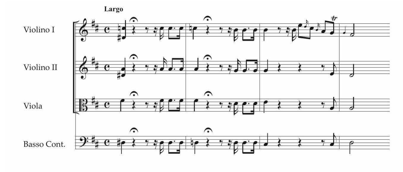 EsEMPIO 3. Sinfonia, Epaminonda, Largo, pp. 8-9.  EsEMPIO 4. Sinfonia, Gianguir, Larghetto, p. 11. 
