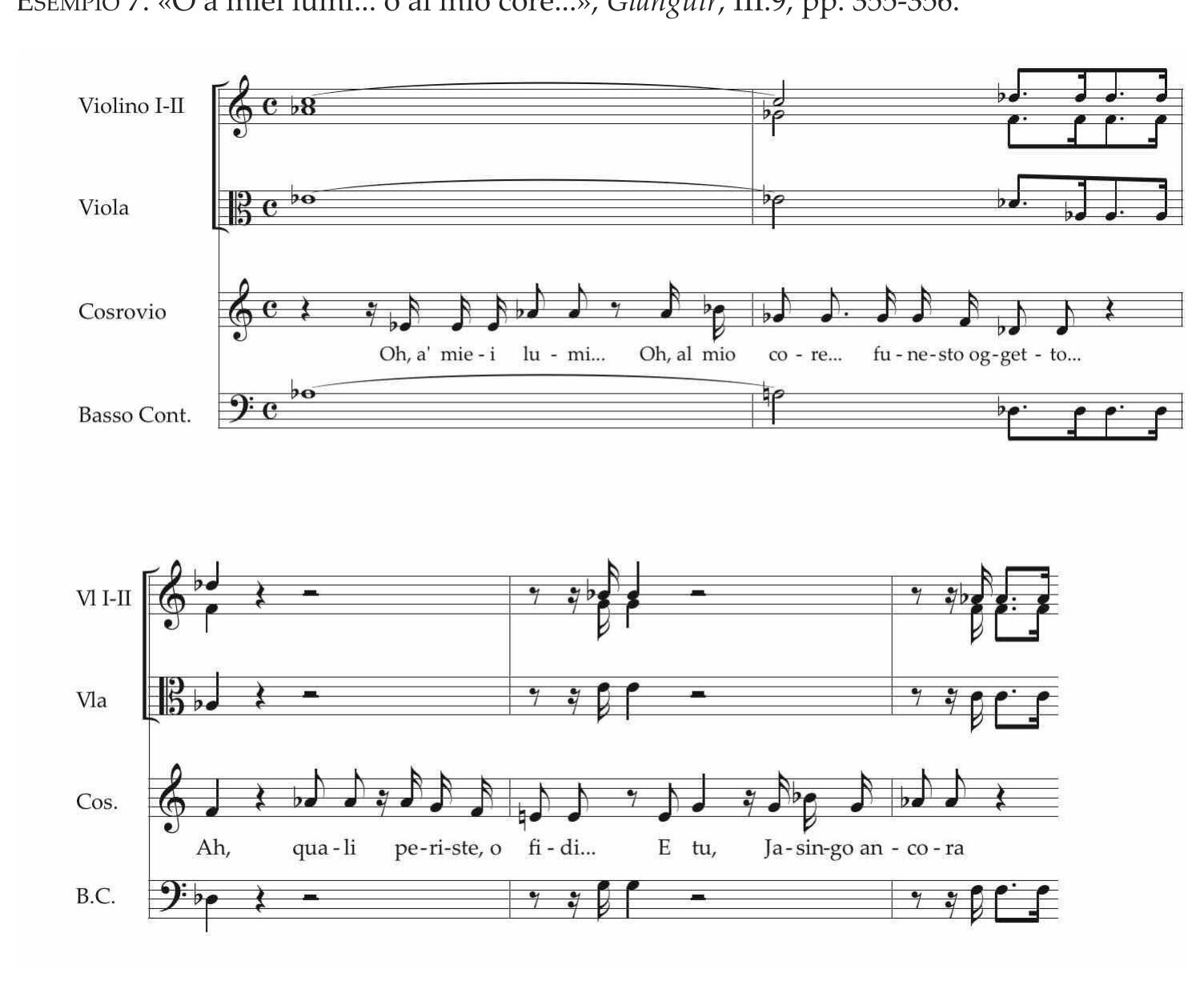 EsEMPIO 8a. «Soffri, dolente cor», Epaminonda, IIl.1, p. 329, inizio. 