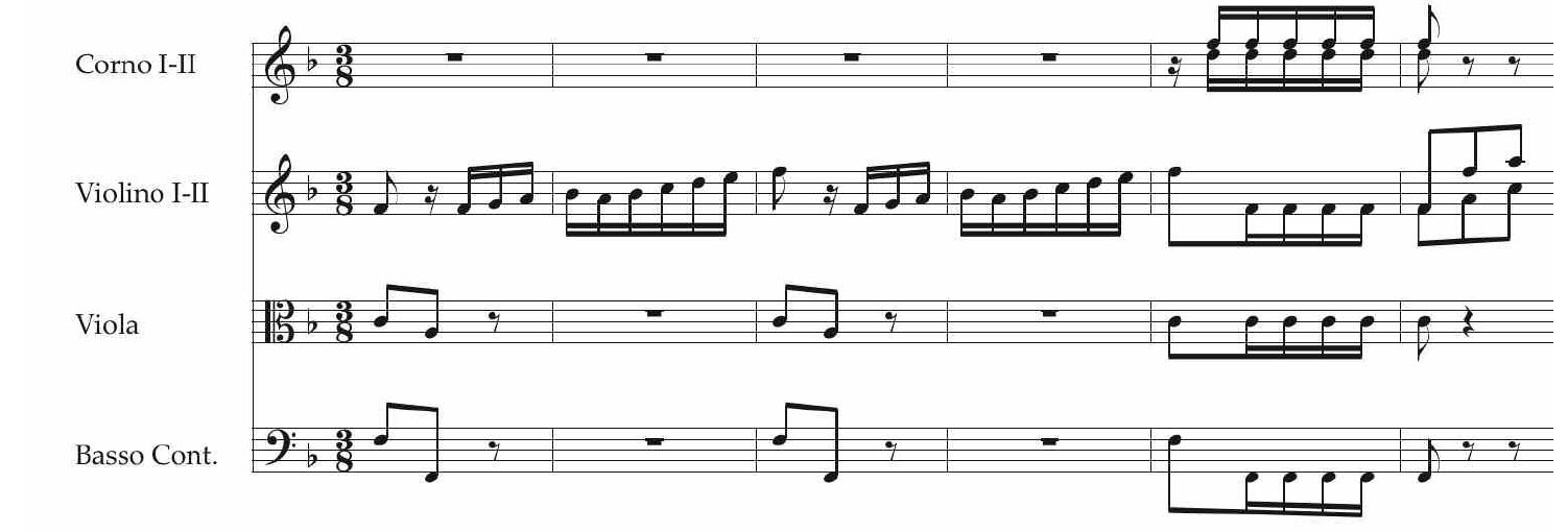 EsEMPio 9. «Su guerrieri, all’armi all’armi», Epaminonda, 1.11, p. 128, introduzione stru- mentale. 