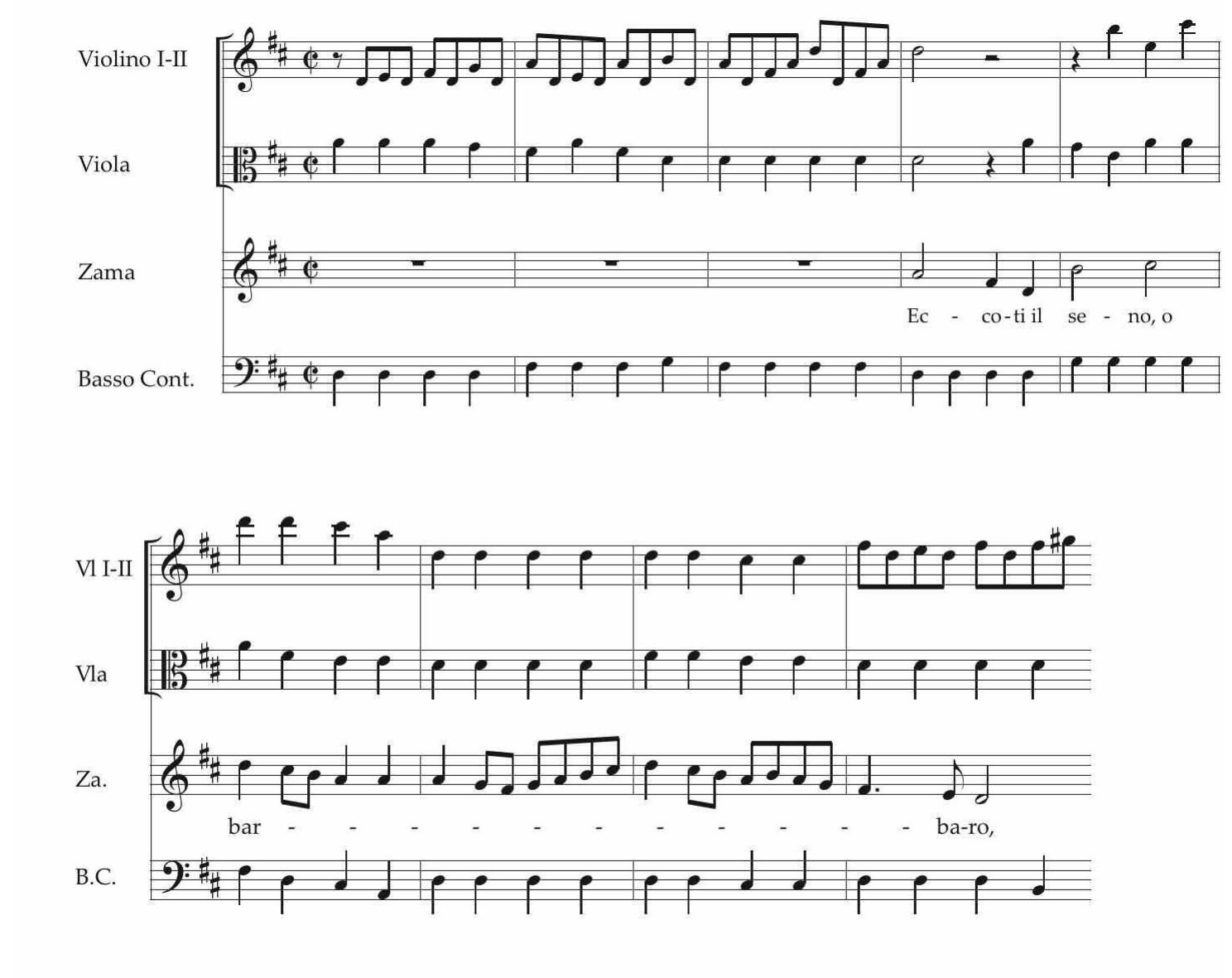 EsEMPIO 12. «Eccoti il seno, o barbaro», Gianguir, II.7, pp. 212-213, prima sezione di canto. 