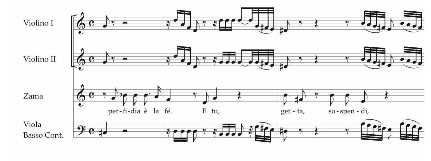 EsEMPIO 11. «Che fate? In difesa», Gianguir, II.7, p. 211. 