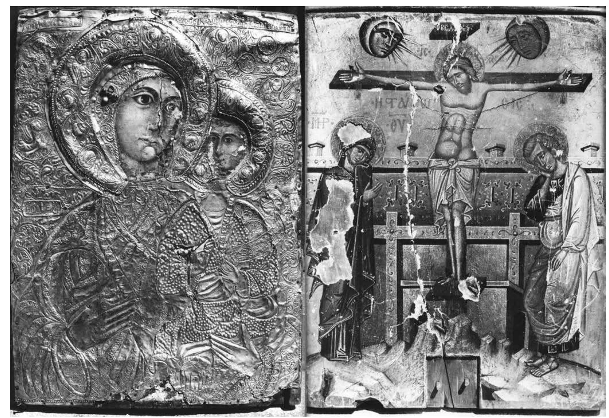 Fig. 1. Bilateral icon of the Virgin Eleousa/Crucifixion (before conservation). 