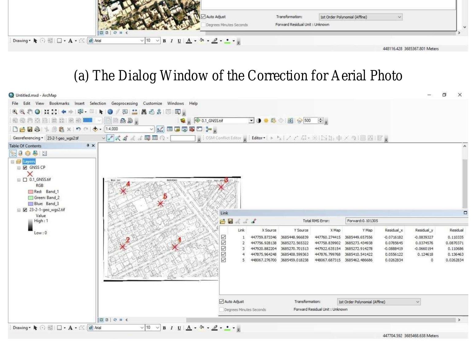 (b) the dialog window of the correction for cadastral map