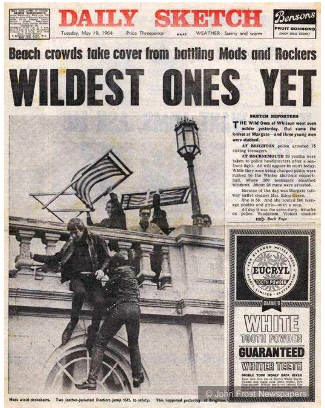 Image 1: Mods and Rockers grab national headlines, 1964, courtesy of John Frost Newspapers  2. A Brief History of Mod 