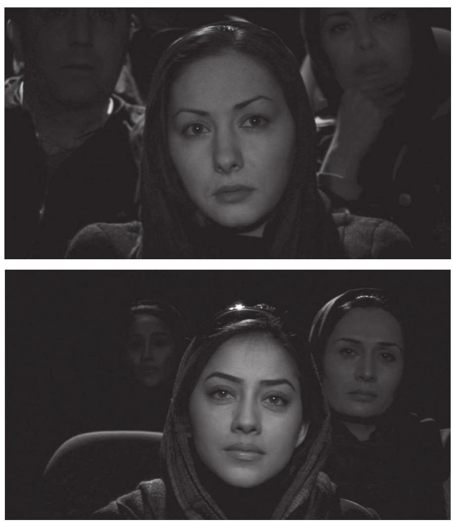 Figures 5-6. Close-ups of Iranian actresses watching the film Shirin in Kiarostami’s Shirin (Abbas Kiarostami Productions, 2008). 