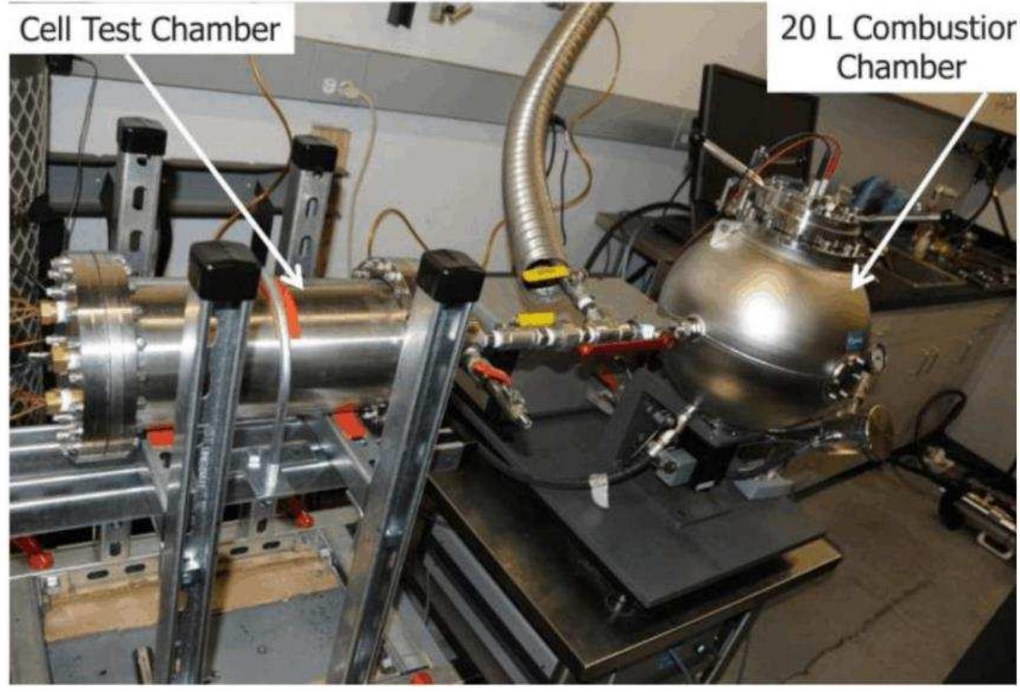 Figura 41. Photograph of cell test chamber attached to the 20-L combustion chamber. 