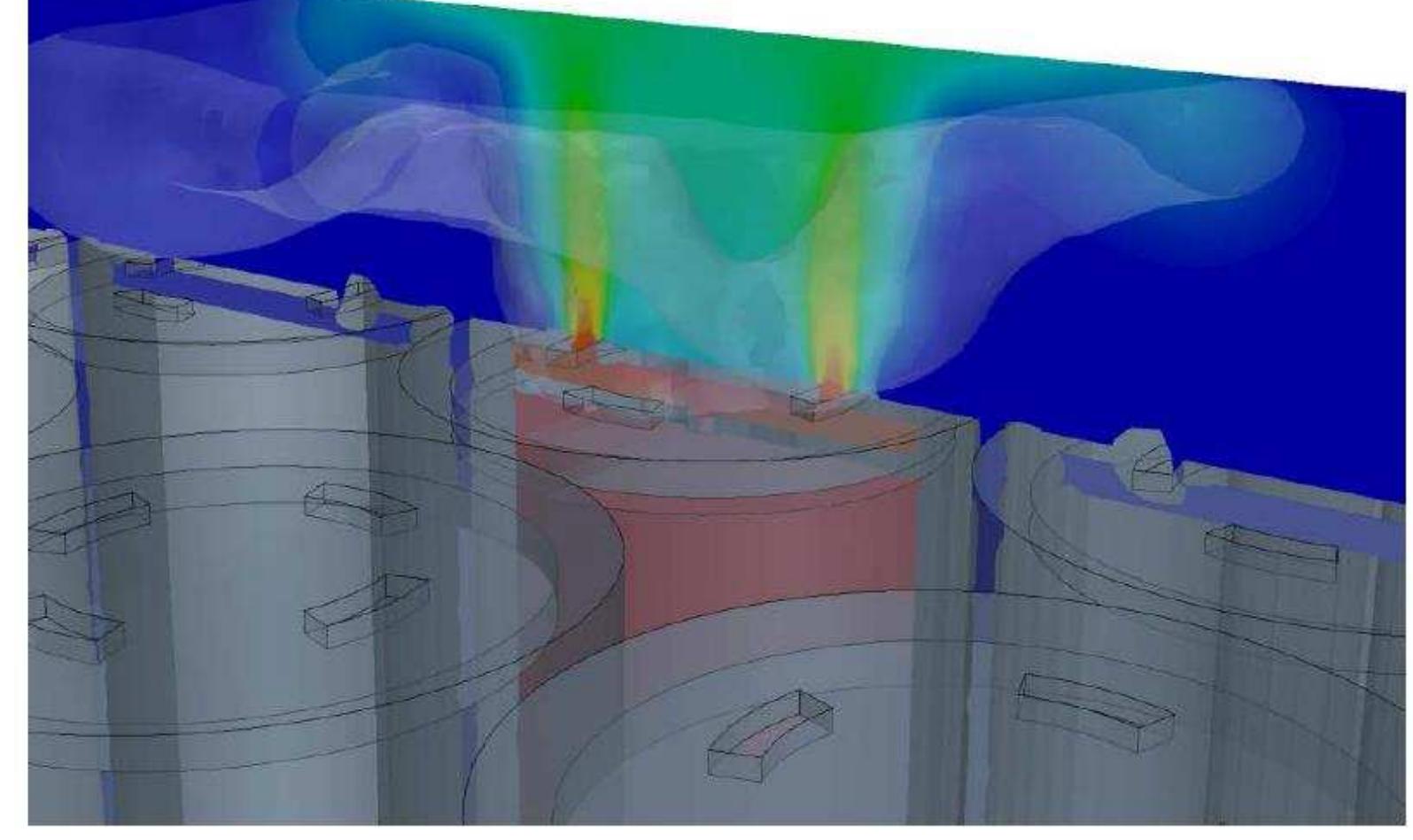 Depending on the application, a review of the design for purposes of assessing the risk associated with the fate of the vented gases injuries may involve a simple review of the pack layouts, or could require tests or full numerical analysis of the fate of the gases in complex geometries  E’ necessario progettare accuratamente il “case”.  Utilizzare tecniche di protezione per evitare la propagazione di un guasto. In particolare i gas che si sviluppano sono bollenti e possono fondere i metalli con cui vengono in contatto. La simulazione numerica per un pacco batterie costituito da celle cilindriche del tipo 18650 (Figura 51), consente di prevedere il movimento dei gas prodotti dal runaway di una cella e contribuire alla progettazione del sistema di  accumulo: 