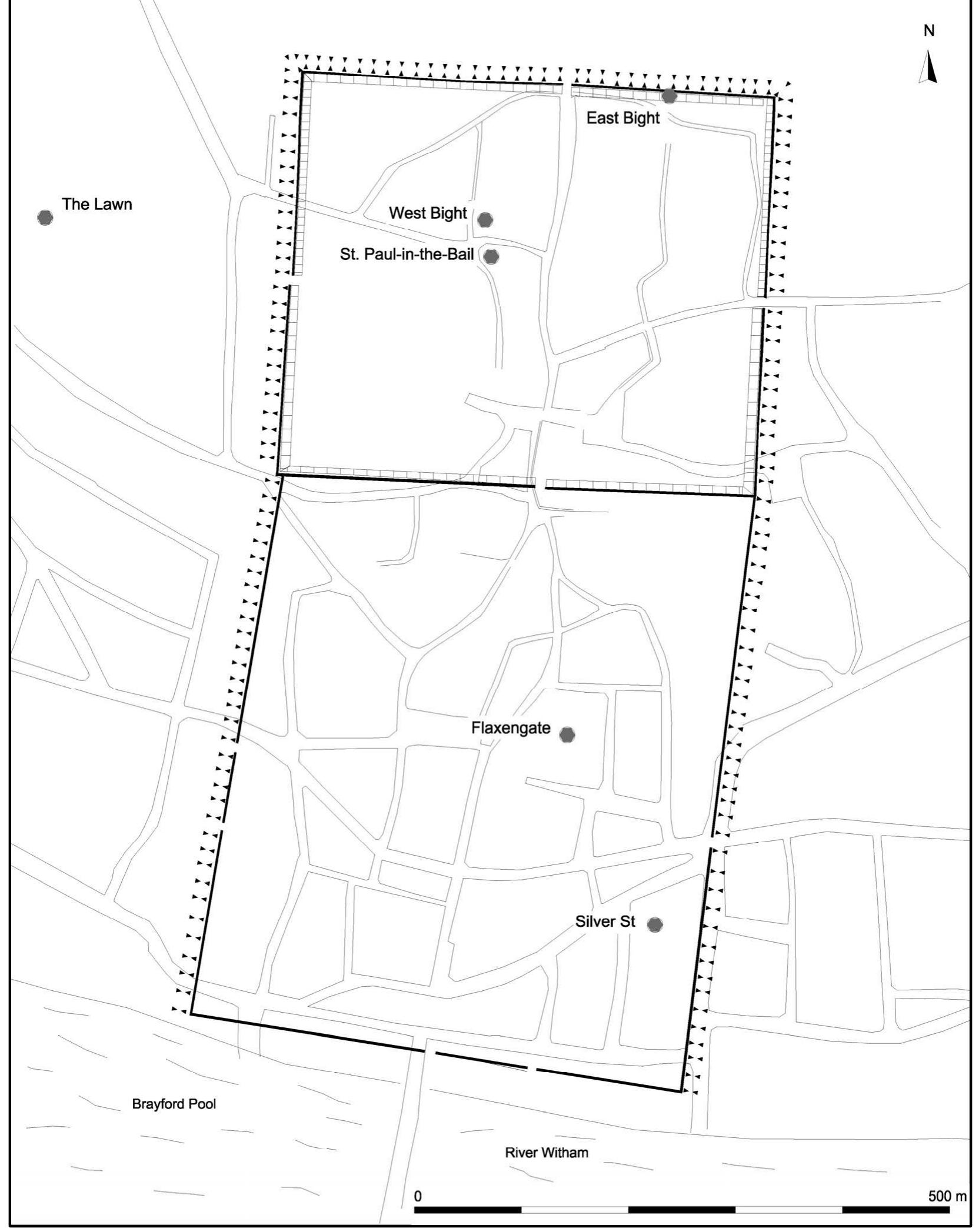 Figure 26. Key archaeological sites in Lincoln (Data from Lincoln UAD)  A Life in Ruins: Change and Evolving Town Life in Leicester and Lincoln c. AD 350-700 Gavin Speed 