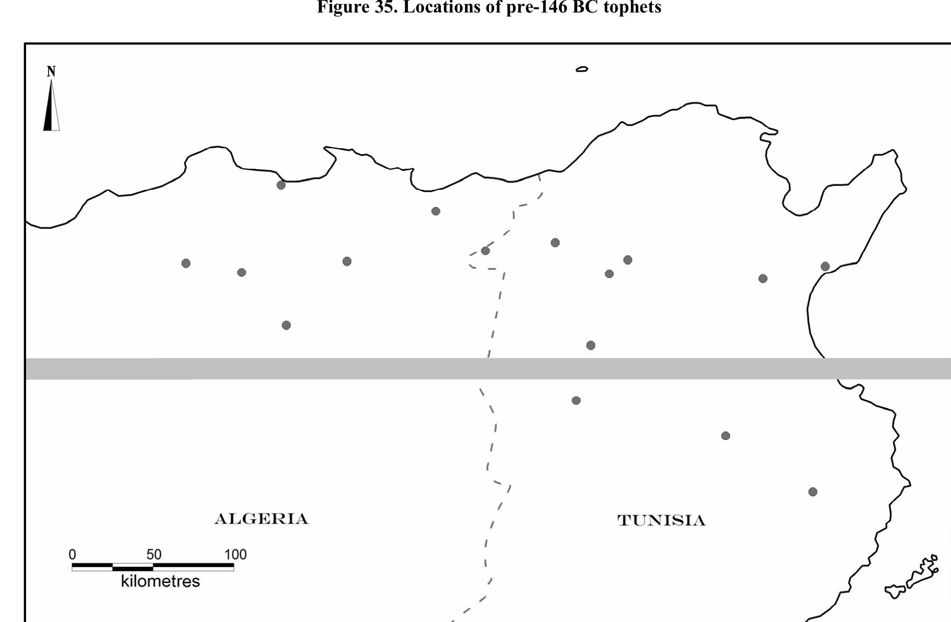 Figure 36. Locations of tophets probably established prior to AD 50 