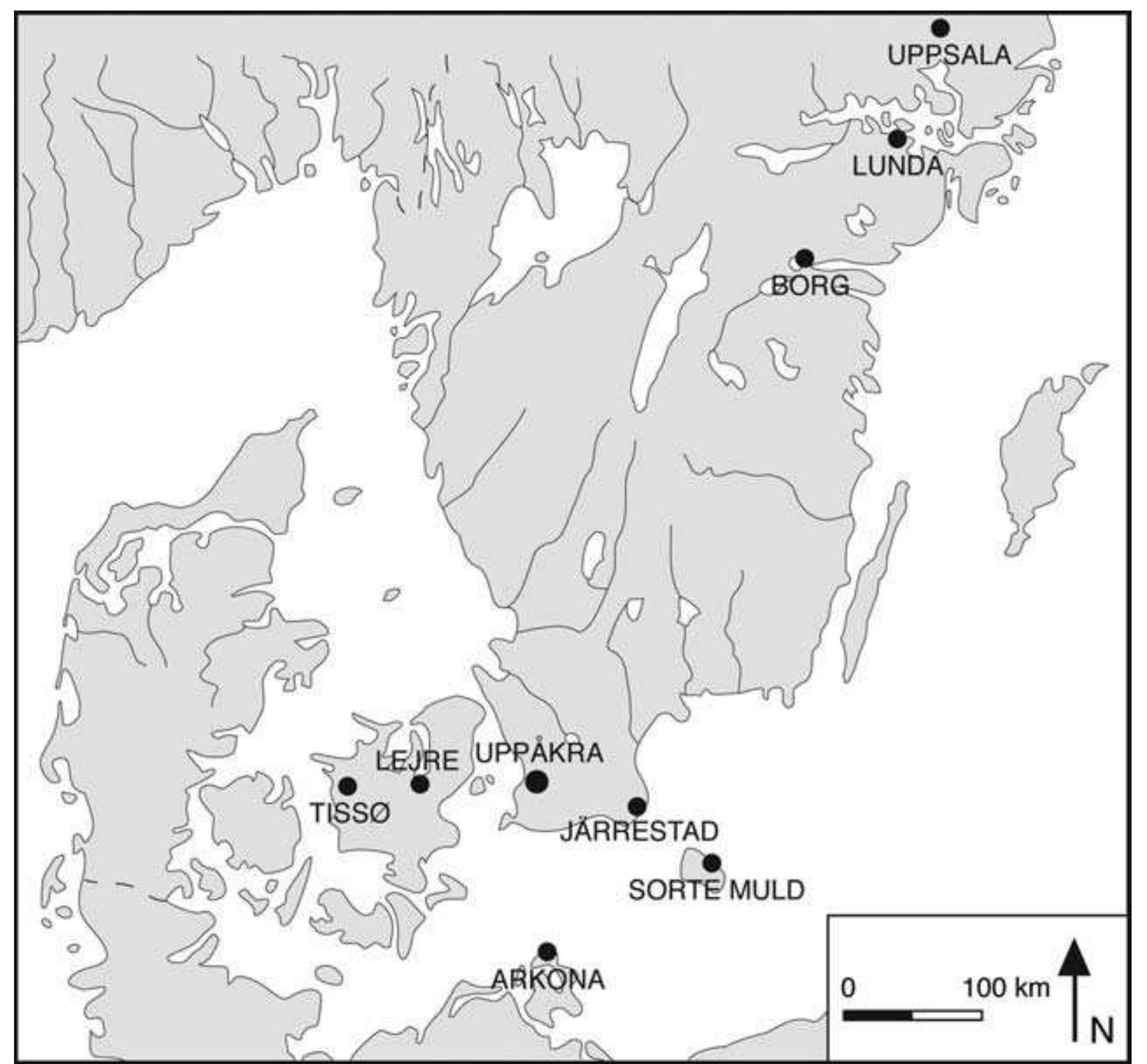 Figure 1. Southern Scandinavia with Uppakra and other sites mentioned in the text.